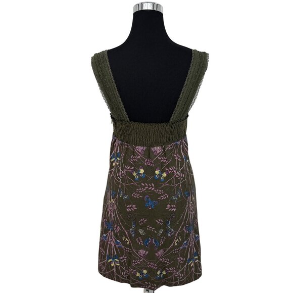 RARE VTG Free People Green Butterfly Mini Dress 10| Whimsigoth Boho Fairy Grunge - Picture 8 of 16